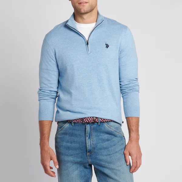 Blue Half Zip Cotton Blend Jumper - Blue