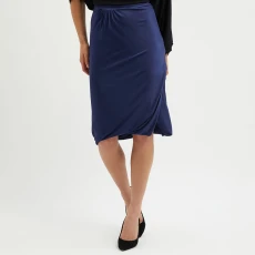 Blue Jersey Draped Pencil Skirt