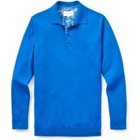 Blue Knit Polo with Blossom Accents, S