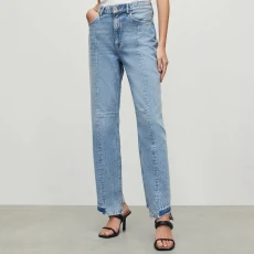 Blue Kym Patchwork Straight Stretch Jeans