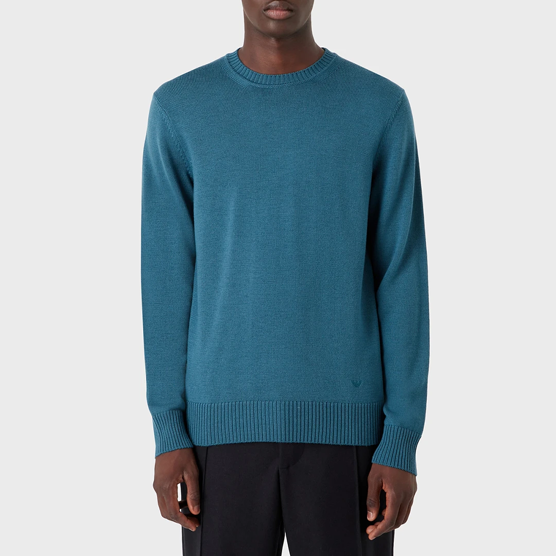 Blue Long Sleeve Wool Jumper - Green