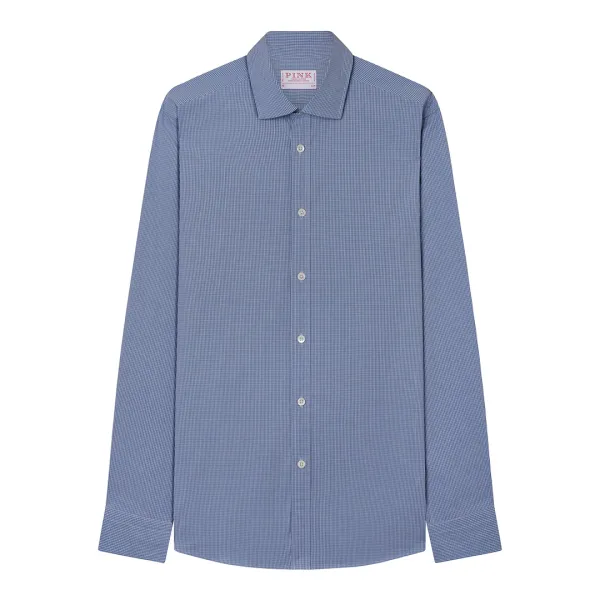 Blue Micro Check Slim Fit Cotton Shirt - Blue