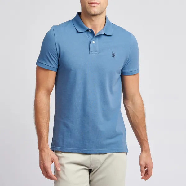 Blue Pique Cotton Polo Shirt - Blue