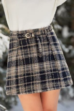 Blue Plaid Belted Mini Skirt Blue Plaid Belted Mini Skirt