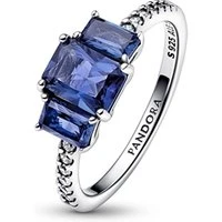 Blue Rectangular Trio Sparkling Ring - 52