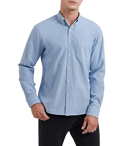 Blue Shirts for Men Oxford Long Sleeve Button Casual Shirt with Pocket for Wedding Businiess Regular