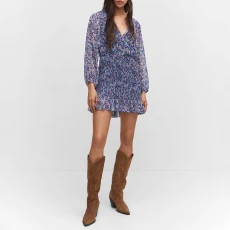 Blue Short Dress With Ruched Hem