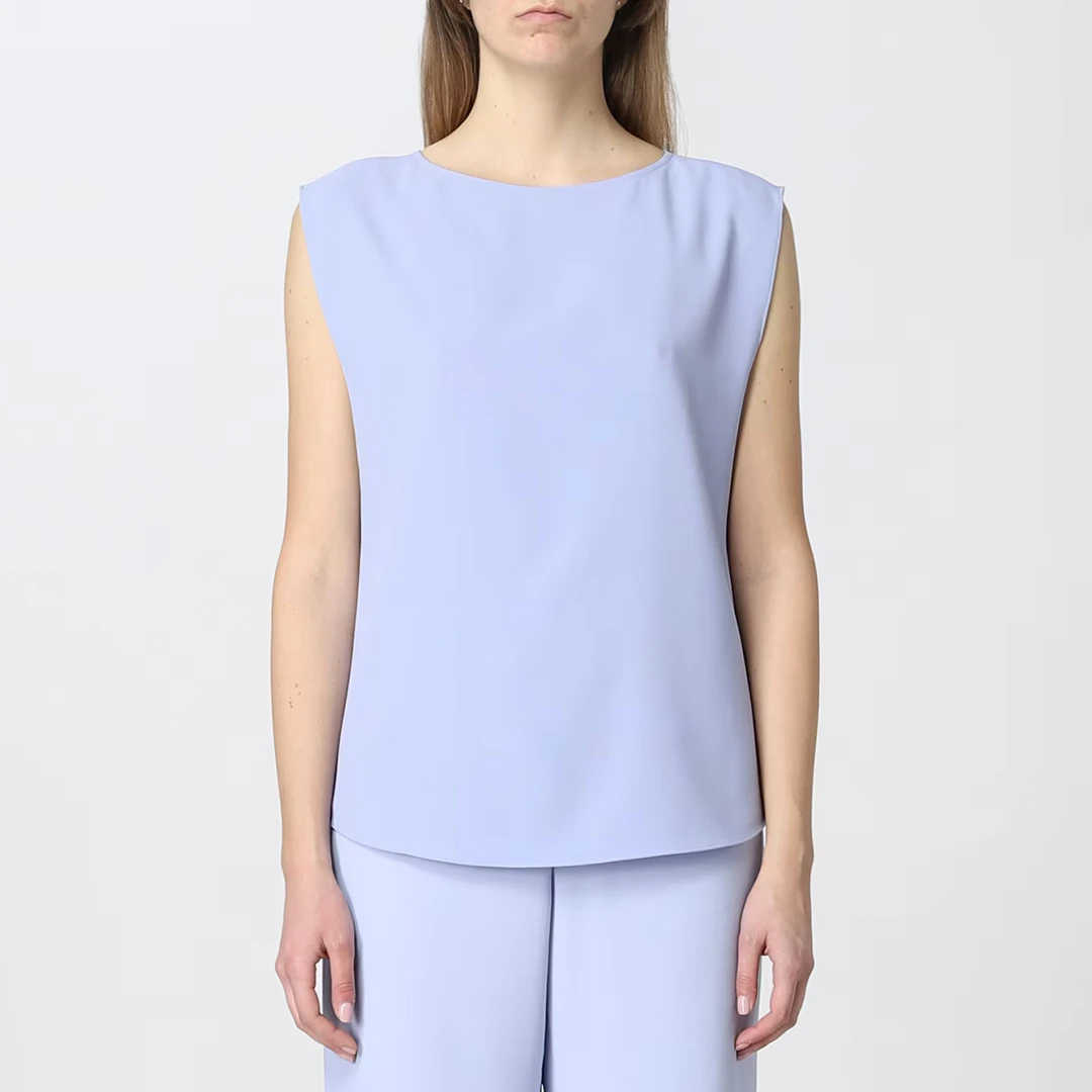 Blue Sleeveless Loose Blouse
