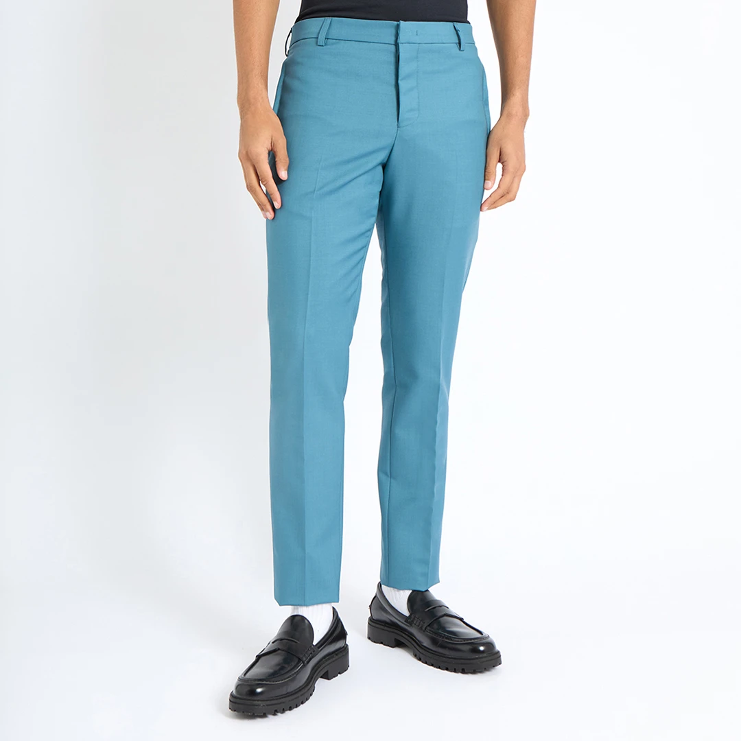 Blue Straight Wool Blend Trousers