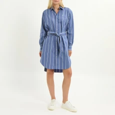 Blue Striped Cotton Shirt Dress