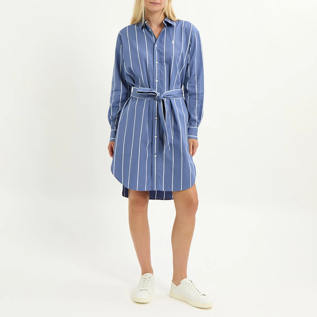 Blue Striped Cotton Shirt Dress