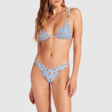 Blue Summer Crush Shirred Reversible Slide Tri Bikini Top