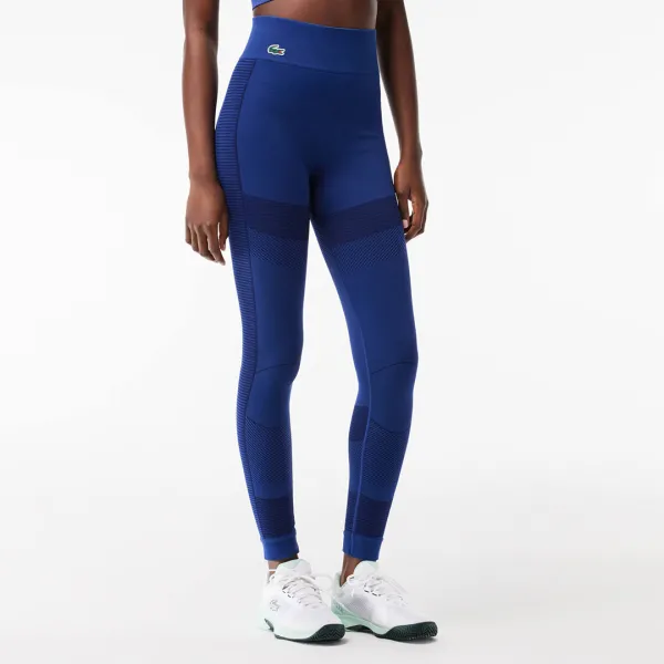 Blue Two Tone Ribbed Sports Leggings - Blue