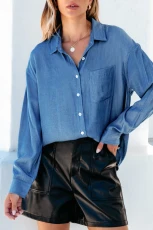Blue Woven Collared Button Up Long Sleeve Top Blue Woven Collared Button Up Long Sleeve Top