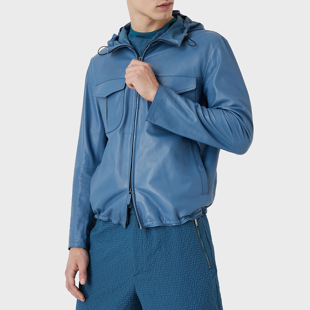 Blue Zip Leather Jacket