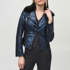 Blue/Black Faux Leather Jacket ulti