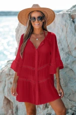 Blush Veil Red Cover-Up Mini Dress