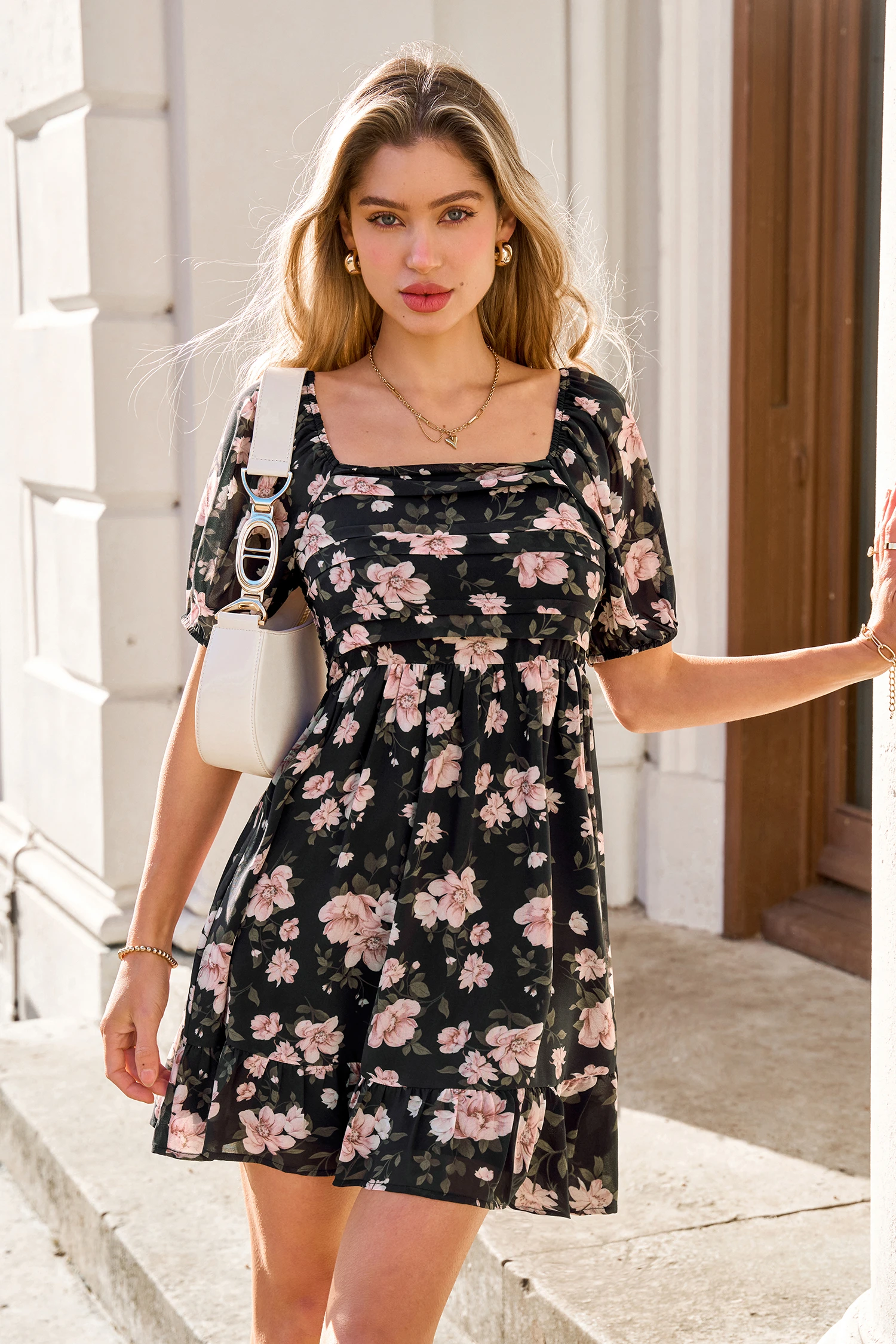 Blushing Meadow Floral Mini Dress - Pink