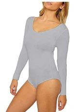 Bodysuits Ladies Roundneck Long-Sleeve Stretch Quality Leotard (Medium UK-12, Grey) Bodysuits Ladies Roundneck Long-Sleeve Stretch Quality Leotard (Medium UK-12, Grey)