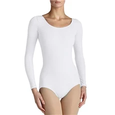 Bodysuits Ladies Roundneck Long-Sleeve Stretch Quality Leotard (XXL UK-18/20, White) Bodysuits Ladies Roundneck Long-Sleeve Stretch Quality Leotard (XXL UK-18/20, White)