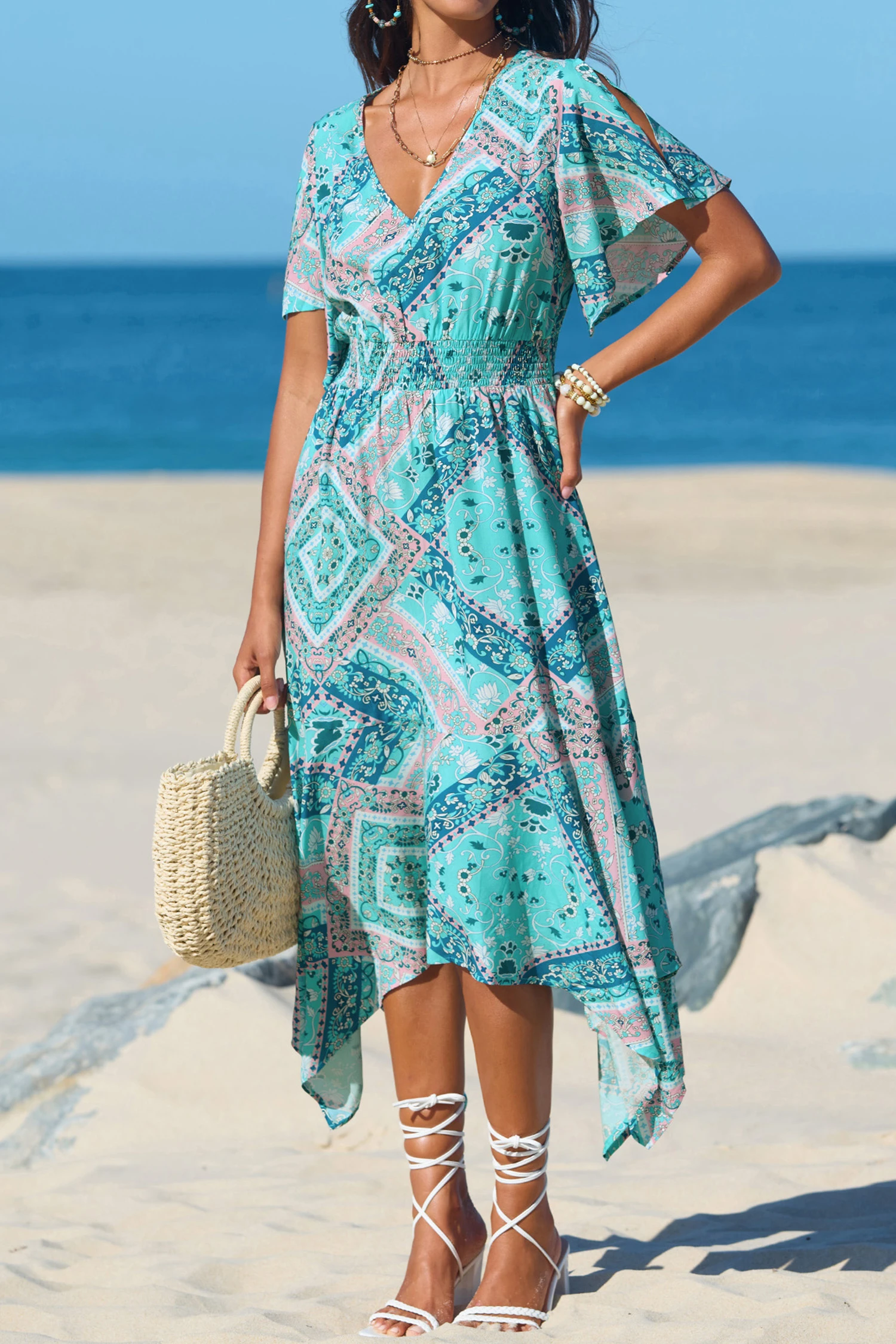 Bohemian Seas Blue Midi Dress - Green