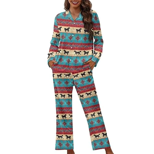 Boho Pyjama For Women Long Sleeve Blouses With Button Down Sleepwear Navajo Tribal Mens Pyjamas Set 