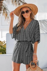 Boho Weave Striped Playsuit - Black