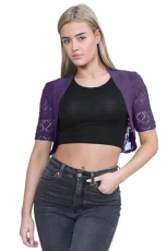 ® Bolero Shrug for Women - Elegant Short Cap Sleeve Knitted Shrug, Open Crochet Cardigans for Women Perfect for Layering Over Tops & Dresses Purple