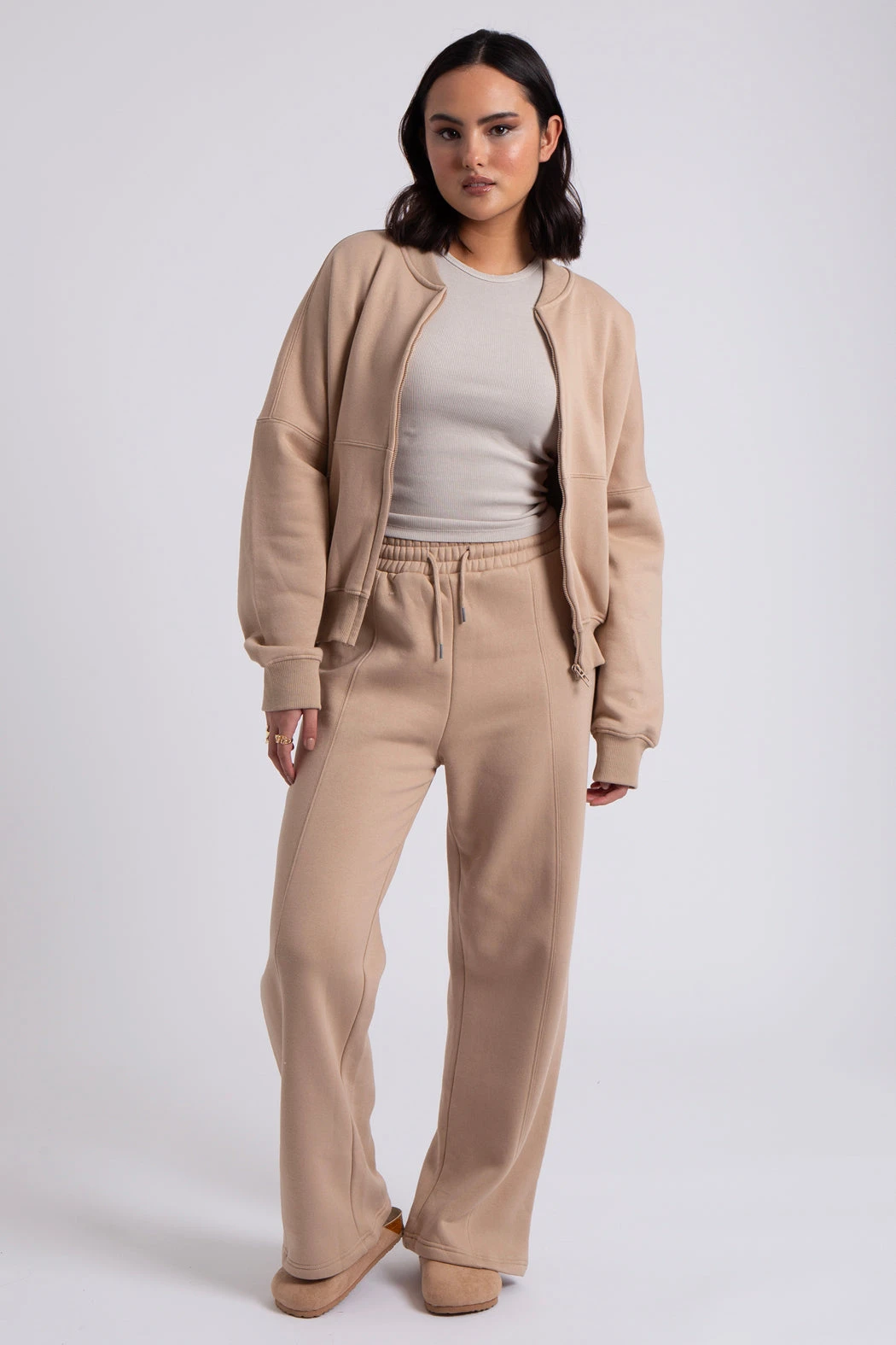 Bomber and Wide Leg Jogger Set Stone / /