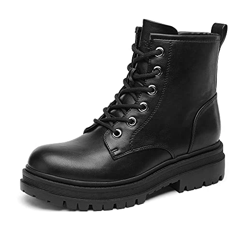 Boots for Women Combat Lace Up Side Zipper Low Heel Ankle Boots STRONG-5,Size 6.5,BLACK,STRONG-5