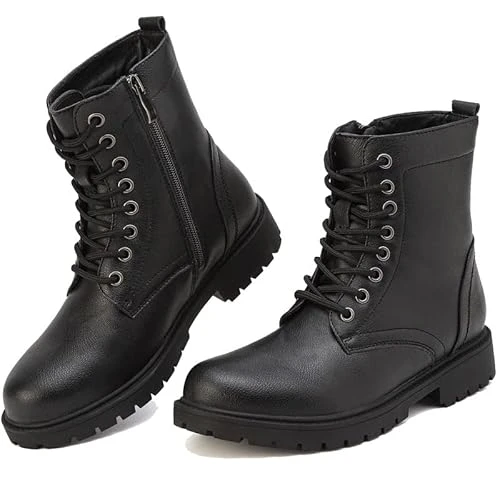 Boots for Women Waterproof Ankle Boots Work boots Lace Up Ladies boots Side Zipper Combat Boots Walk