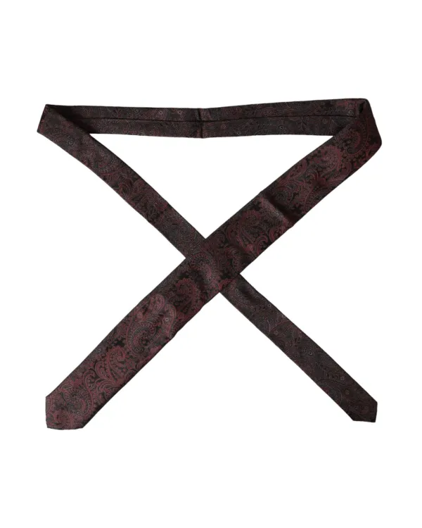 Bordeaux Silk Burgundy Mens Tie with Logo Details - Red