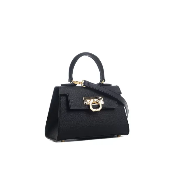 Borsa in pelle Licia - Nero Camoscio sky