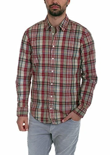 BOSS Mens Brown and red Regular fit Casual Checked Long Sleeve Cotton Shirt - Cliff E 50259008 (as8,