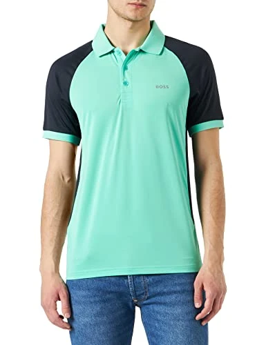 BOSS Mens Pauletech Performance-Stretch Slim-fit Polo Shirt with Colour-Blocking Green