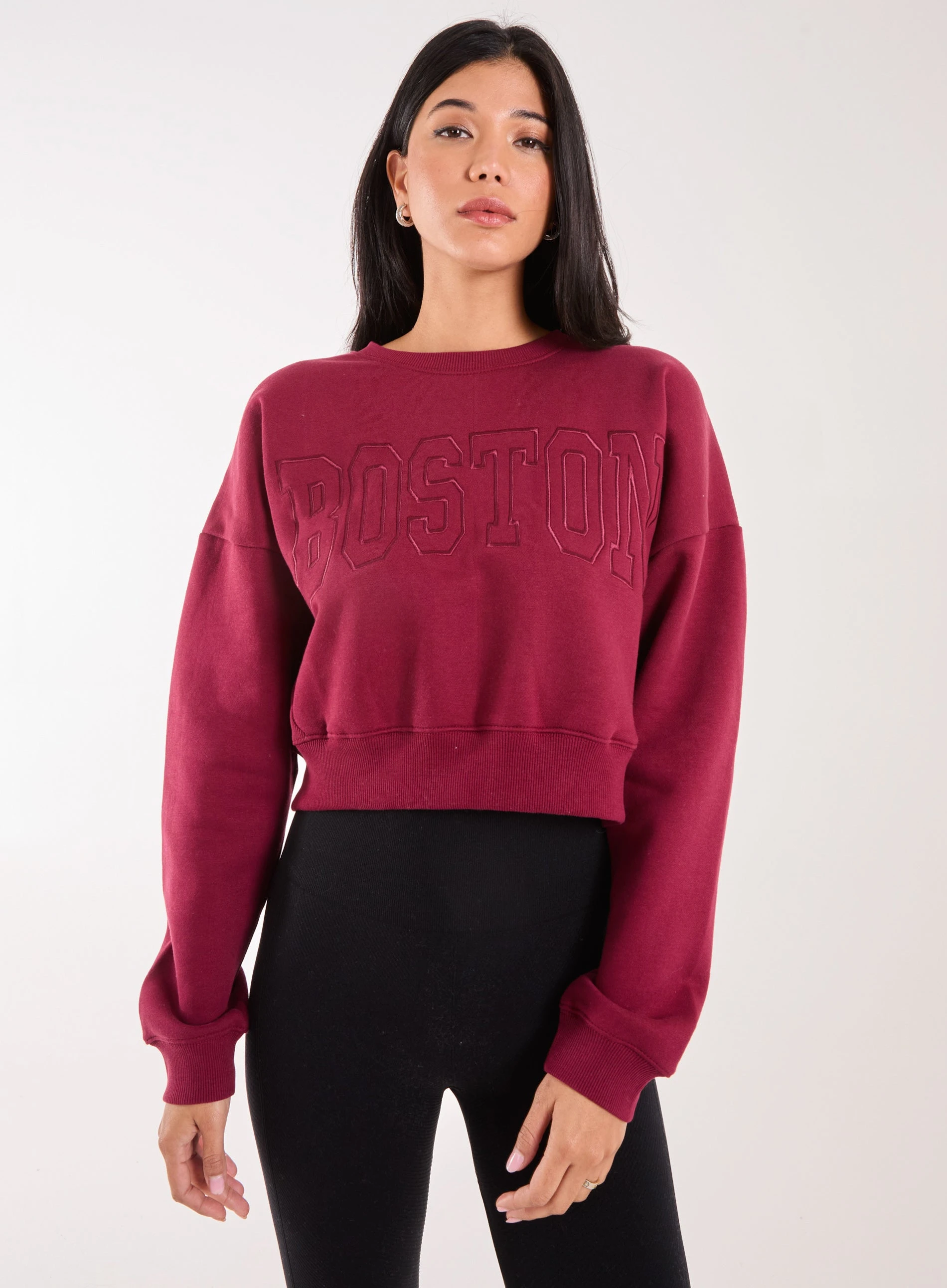 Boston Silk Detail Crop Sweater  - L  - BURGUNDY