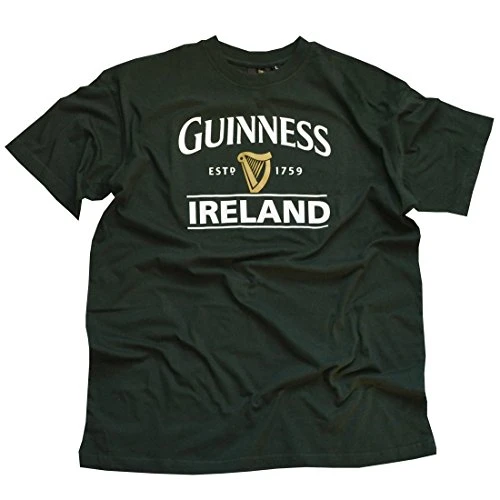 Bottle T-Shirt with Ireland EST. 1759 with Gold Harp Design, Green, XXL