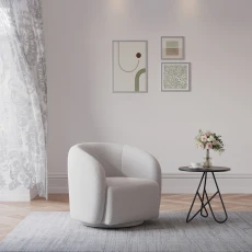 Boucle Swivel Tub Chair: Single Sofa - White