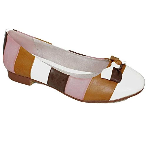 Boutique Ladies Multicolour Stripe Bow Front Low Heel Womens Slip On Comfy Flats Shoes [Multi Gold S