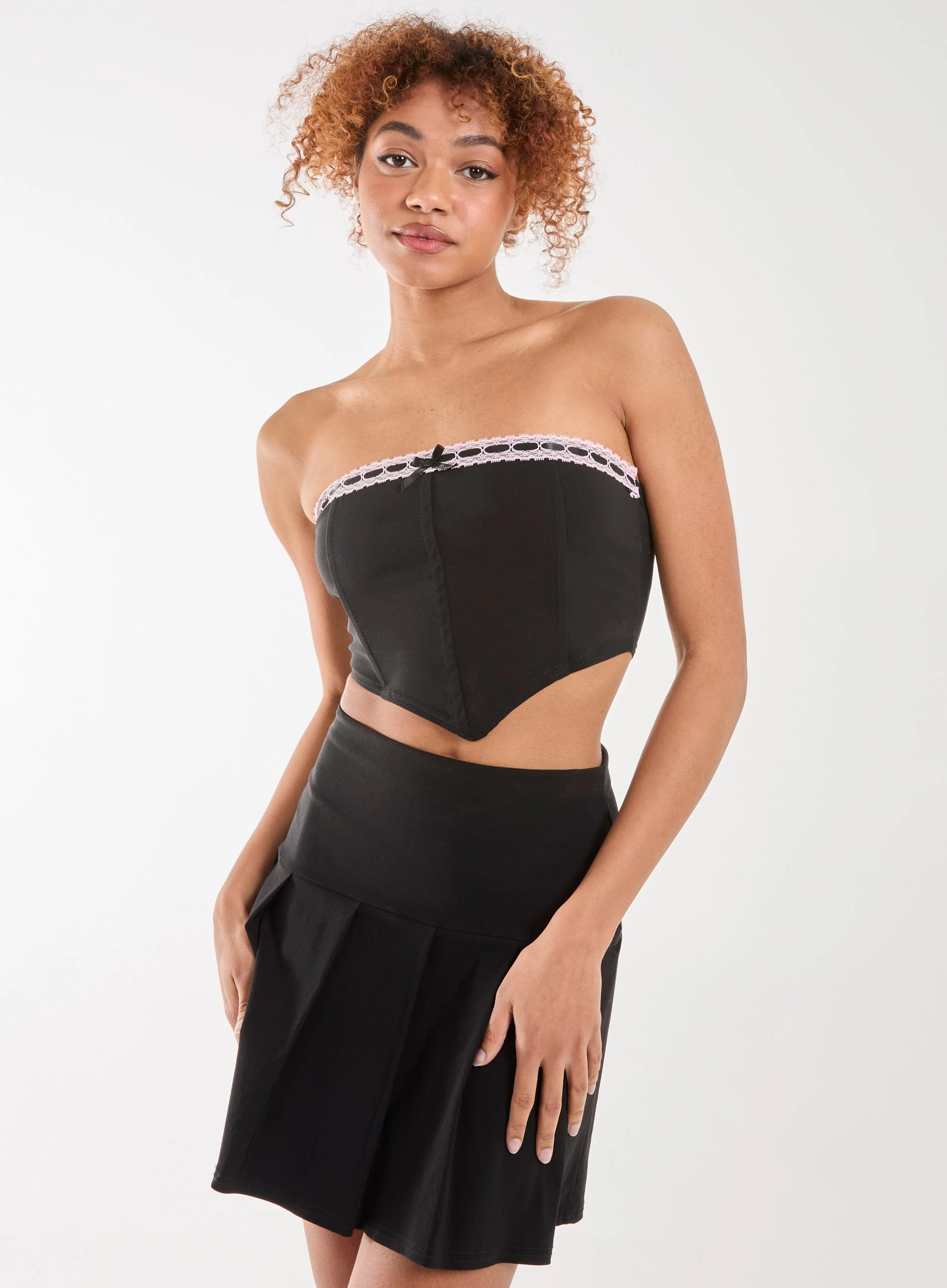 Bow Detail Corset Top  - S  - BLACK