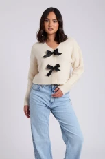 Bow Front Cardigan Cream /