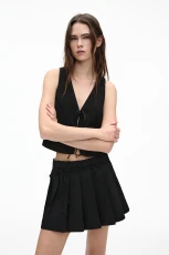 Box Pleat Mini Skirt With Tie Belt - Black Box Pleat Mini Skirt With Tie Belt - Black