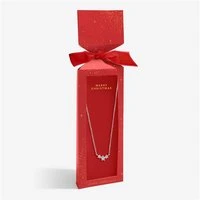 Boxed Christmas Cracker Red Stars Necklace - Silver