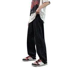 Boxing Trousers Men's Cargo Trousers + Men's Golf Trousers Men's Short Black Short Men's High Street Washed Old Jeans Gradual Loose Straight Tube Floor Sweeping Wide Leg Pants Black Jogging Bottoms
