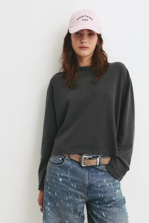 Boxy Fit Long-Sleeve T-Shirt - Grey