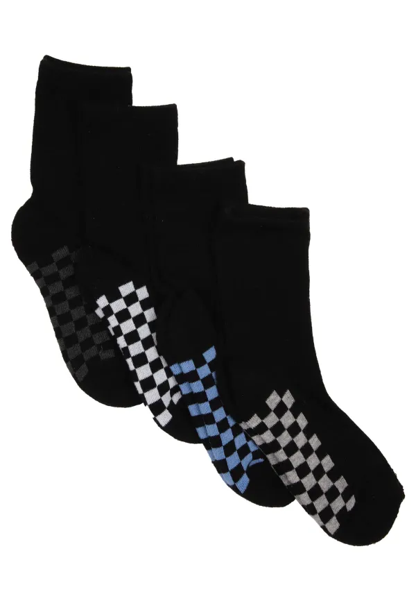 Boys 4pk Black Check Cushioned Sole Ankle Socks