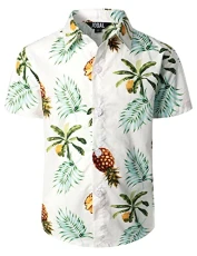 Boys Funky Casual Short Sleeve Hawaiian Shirt Kids Floral Print Cotton Shirt WhitePineLeaf 5-6 Years