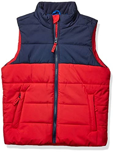 Boys' Heavyweight Puffer Gilet, Navy Red Colour Block, 9 Years