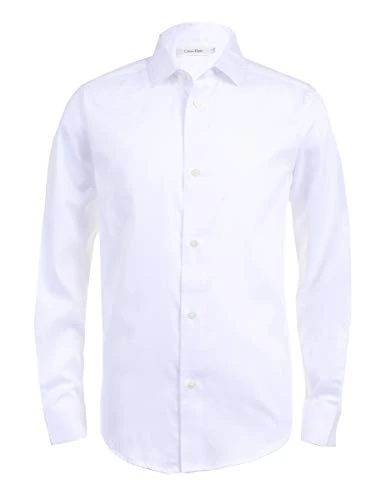 Boys' Long Sleeve Sateen Dress Shirt, Style with Buttoned Cuffs & Shirttail Hem, White, 14