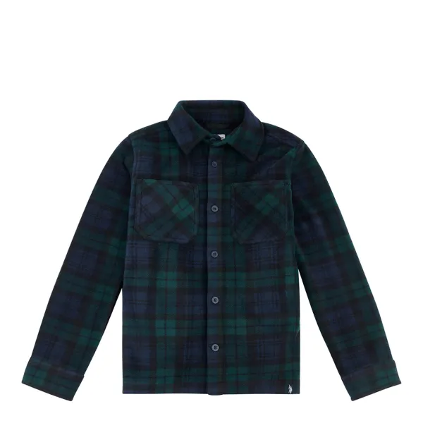 Boys Multi Polar Fleece Check Overshirt - Green